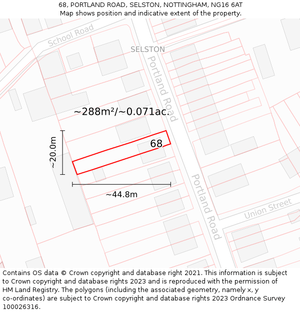 68, PORTLAND ROAD, SELSTON, NOTTINGHAM, NG16 6AT: Plot and title map