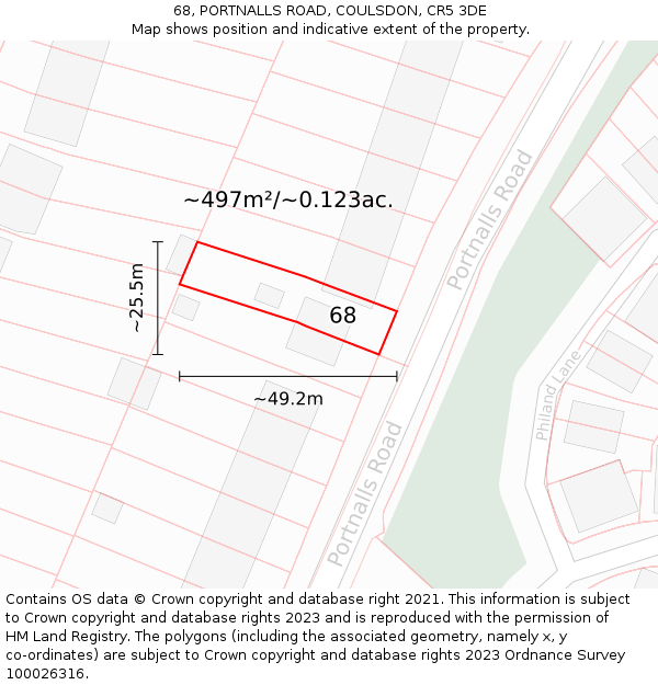 68, PORTNALLS ROAD, COULSDON, CR5 3DE: Plot and title map