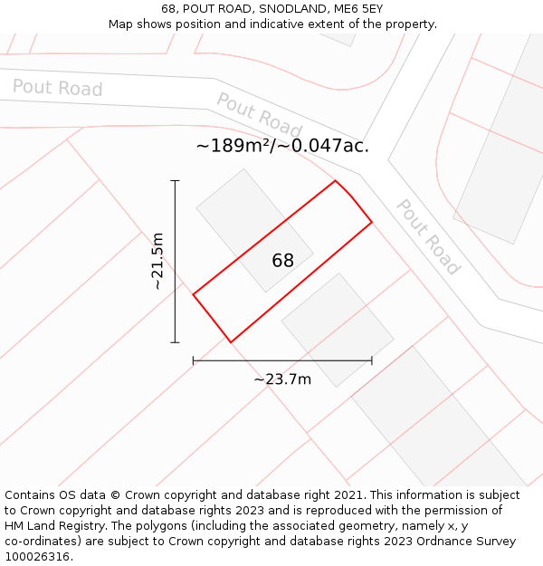 68, POUT ROAD, SNODLAND, ME6 5EY: Plot and title map