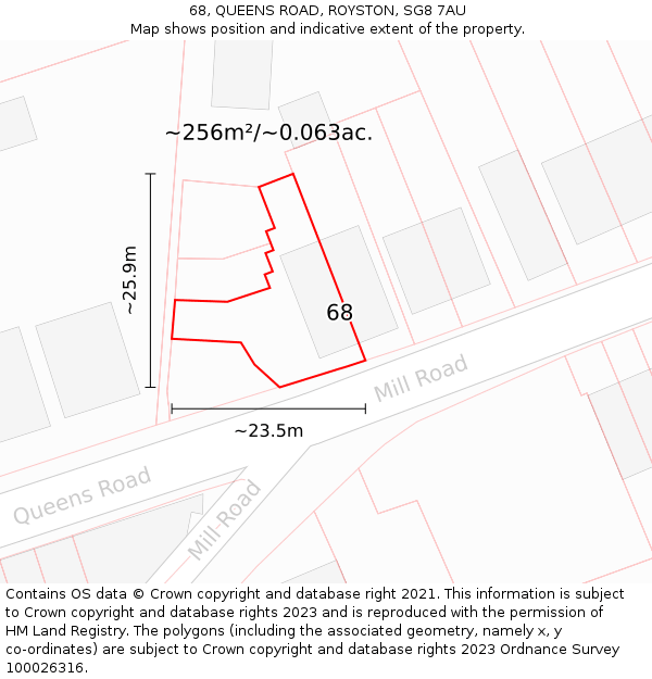 68, QUEENS ROAD, ROYSTON, SG8 7AU: Plot and title map