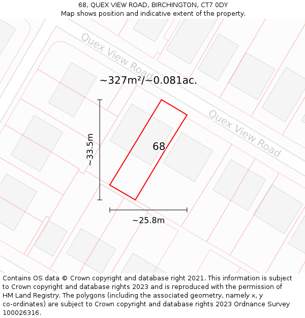 68, QUEX VIEW ROAD, BIRCHINGTON, CT7 0DY: Plot and title map