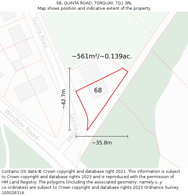 68, QUINTA ROAD, TORQUAY, TQ1 3RL: Plot and title map