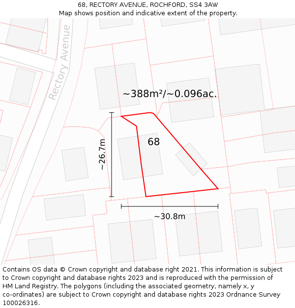 68, RECTORY AVENUE, ROCHFORD, SS4 3AW: Plot and title map