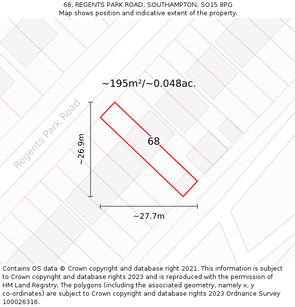 68, REGENTS PARK ROAD, SOUTHAMPTON, SO15 8PG: Plot and title map