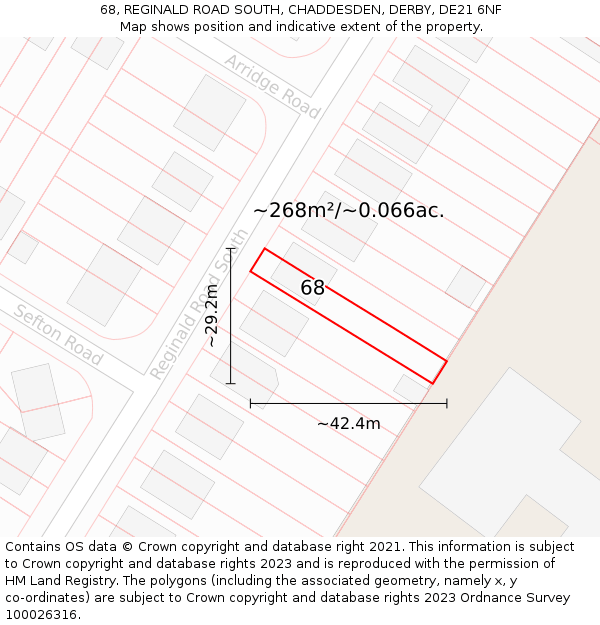 68, REGINALD ROAD SOUTH, CHADDESDEN, DERBY, DE21 6NF: Plot and title map