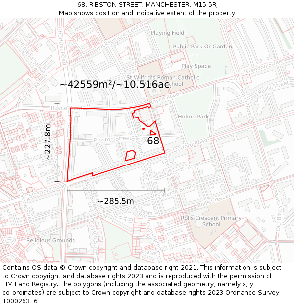 68, RIBSTON STREET, MANCHESTER, M15 5RJ: Plot and title map