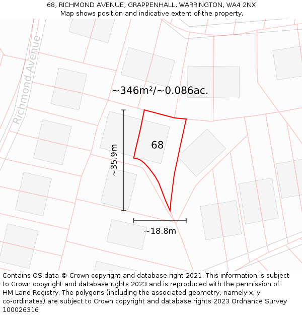 68, RICHMOND AVENUE, GRAPPENHALL, WARRINGTON, WA4 2NX: Plot and title map