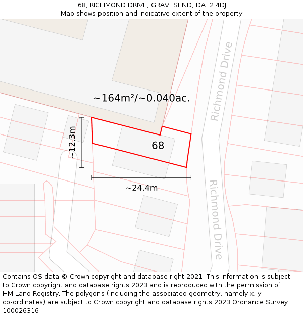 68, RICHMOND DRIVE, GRAVESEND, DA12 4DJ: Plot and title map