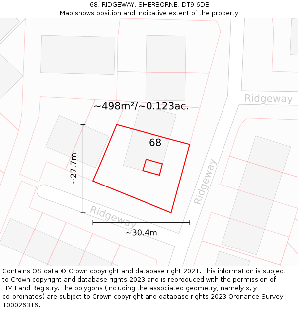 68, RIDGEWAY, SHERBORNE, DT9 6DB: Plot and title map