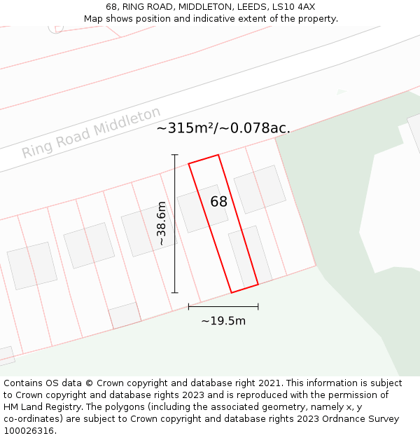 68, RING ROAD, MIDDLETON, LEEDS, LS10 4AX: Plot and title map