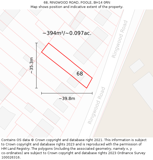 68, RINGWOOD ROAD, POOLE, BH14 0RN: Plot and title map