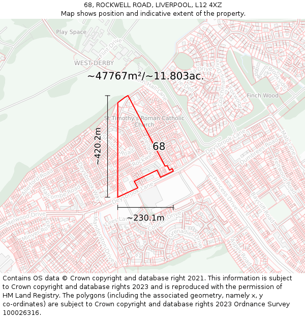 68, ROCKWELL ROAD, LIVERPOOL, L12 4XZ: Plot and title map