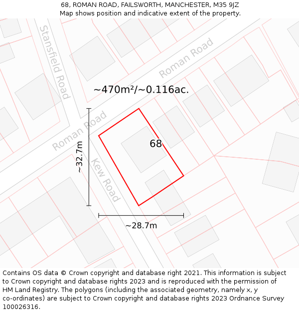 68, ROMAN ROAD, FAILSWORTH, MANCHESTER, M35 9JZ: Plot and title map