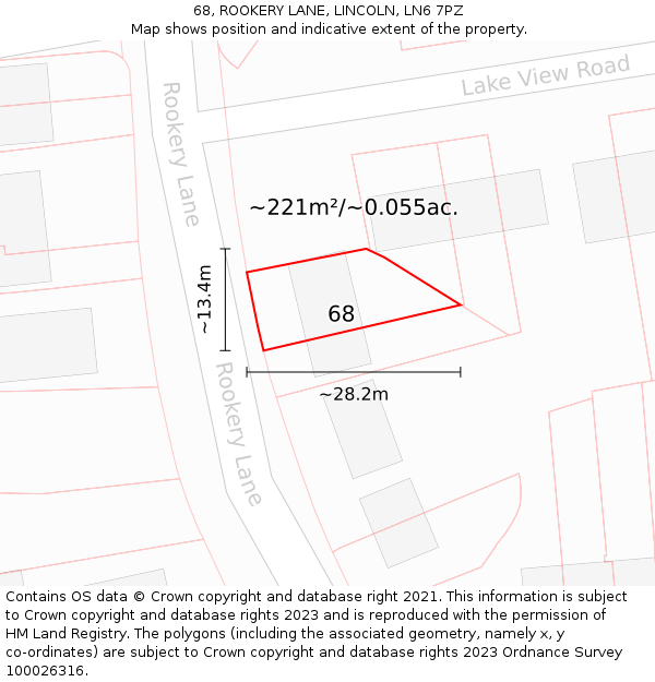 68, ROOKERY LANE, LINCOLN, LN6 7PZ: Plot and title map