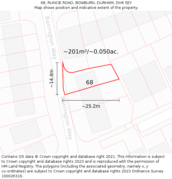 68, RUNCIE ROAD, BOWBURN, DURHAM, DH6 5EY: Plot and title map