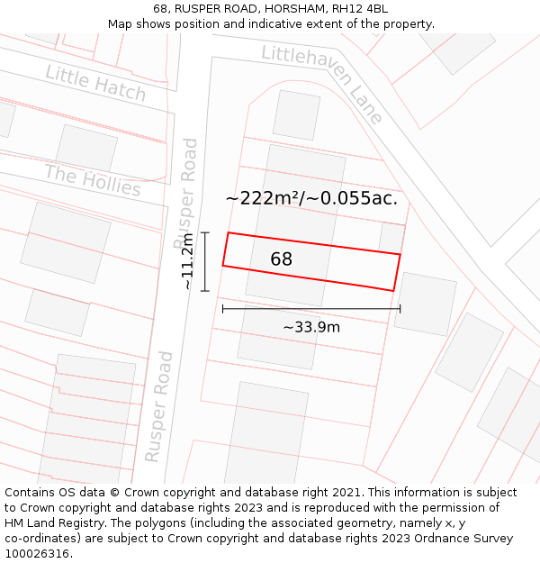 68, RUSPER ROAD, HORSHAM, RH12 4BL: Plot and title map