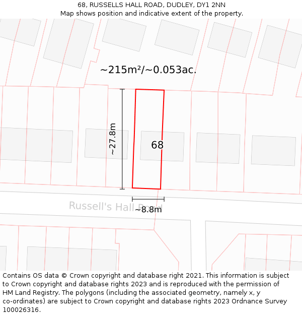 68, RUSSELLS HALL ROAD, DUDLEY, DY1 2NN: Plot and title map