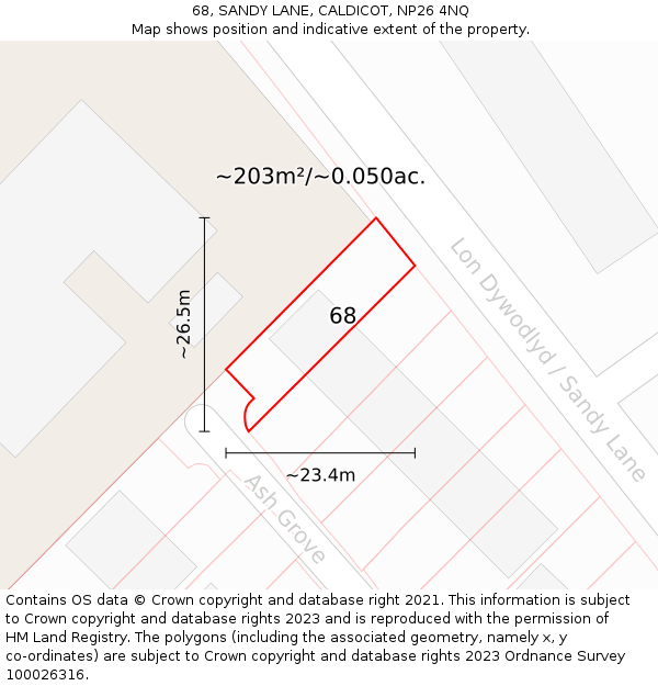 68, SANDY LANE, CALDICOT, NP26 4NQ: Plot and title map