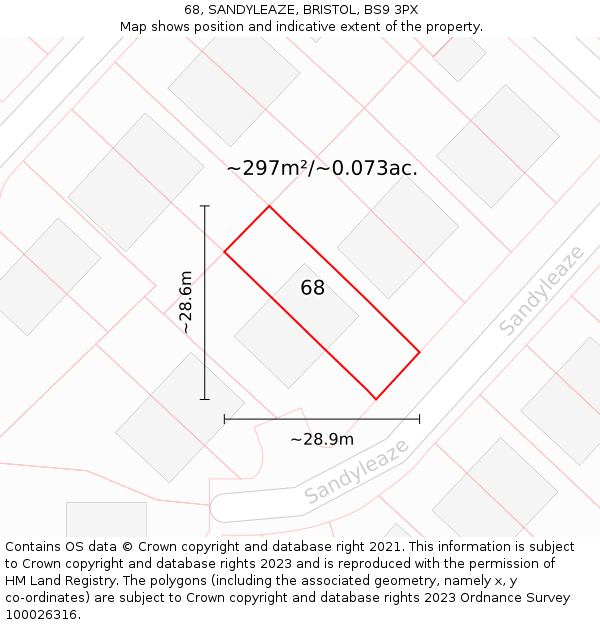 68, SANDYLEAZE, BRISTOL, BS9 3PX: Plot and title map