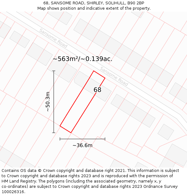 68, SANSOME ROAD, SHIRLEY, SOLIHULL, B90 2BP: Plot and title map