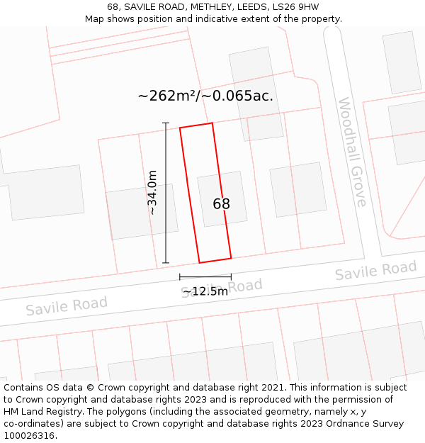 68, SAVILE ROAD, METHLEY, LEEDS, LS26 9HW: Plot and title map