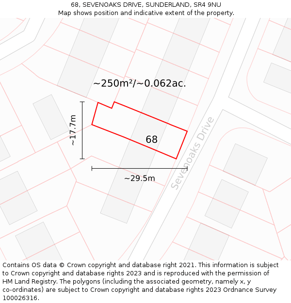 68, SEVENOAKS DRIVE, SUNDERLAND, SR4 9NU: Plot and title map
