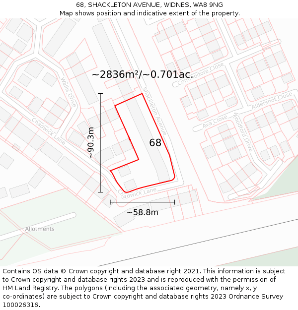 68, SHACKLETON AVENUE, WIDNES, WA8 9NG: Plot and title map