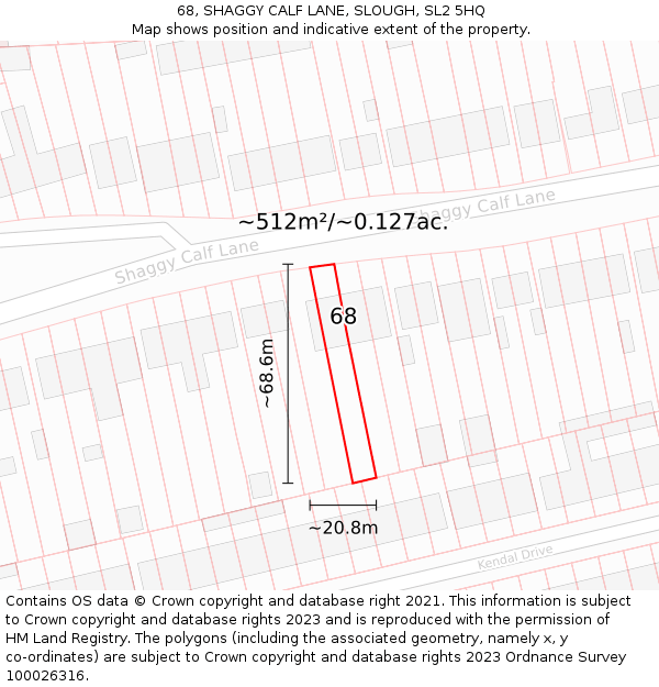 68, SHAGGY CALF LANE, SLOUGH, SL2 5HQ: Plot and title map