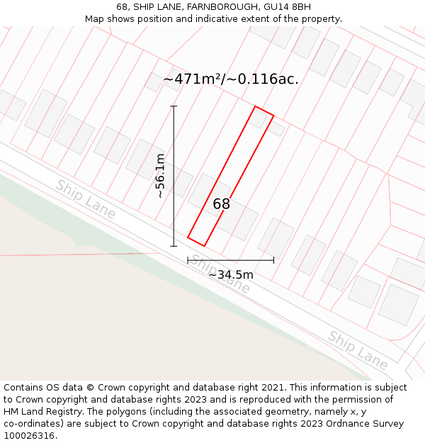 68, SHIP LANE, FARNBOROUGH, GU14 8BH: Plot and title map