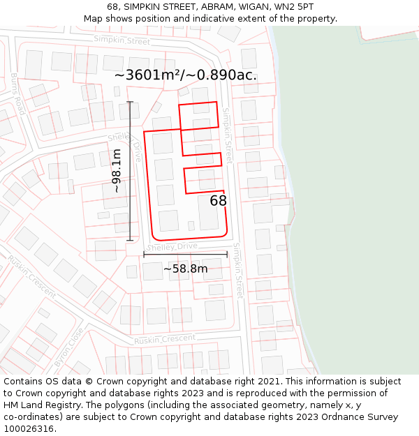 68, SIMPKIN STREET, ABRAM, WIGAN, WN2 5PT: Plot and title map