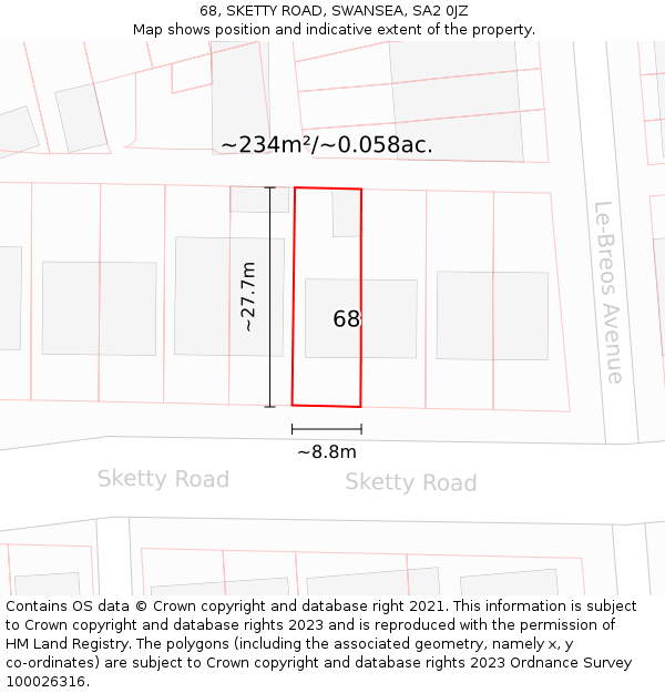 68, SKETTY ROAD, SWANSEA, SA2 0JZ: Plot and title map