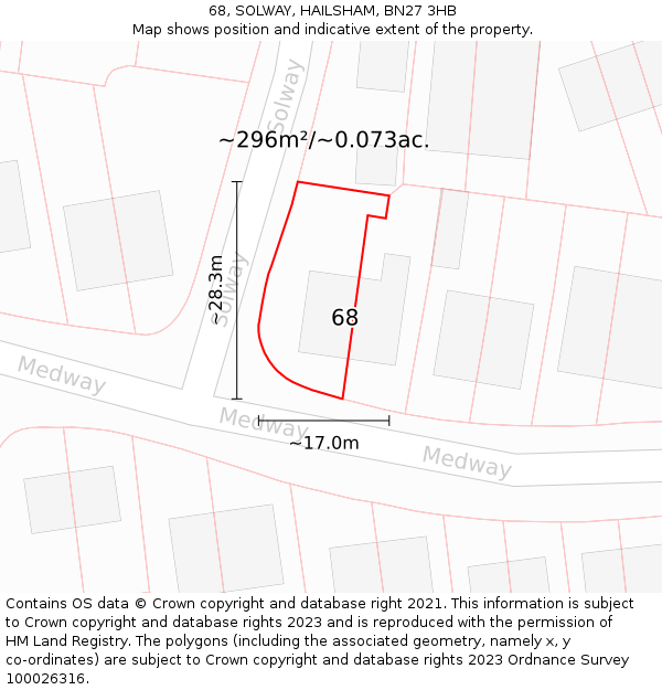 68, SOLWAY, HAILSHAM, BN27 3HB: Plot and title map