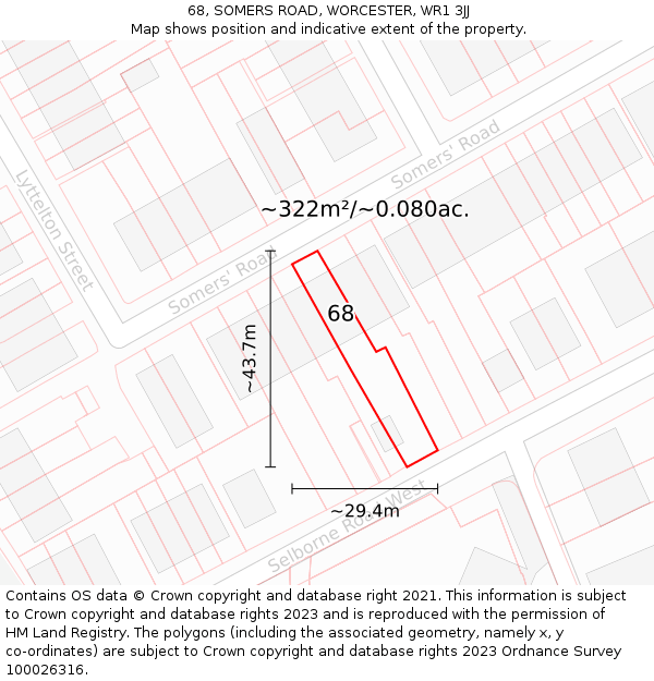 68, SOMERS ROAD, WORCESTER, WR1 3JJ: Plot and title map