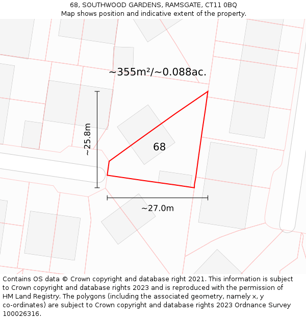 68, SOUTHWOOD GARDENS, RAMSGATE, CT11 0BQ: Plot and title map