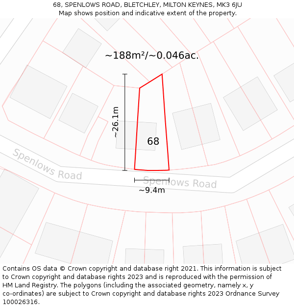 68, SPENLOWS ROAD, BLETCHLEY, MILTON KEYNES, MK3 6JU: Plot and title map