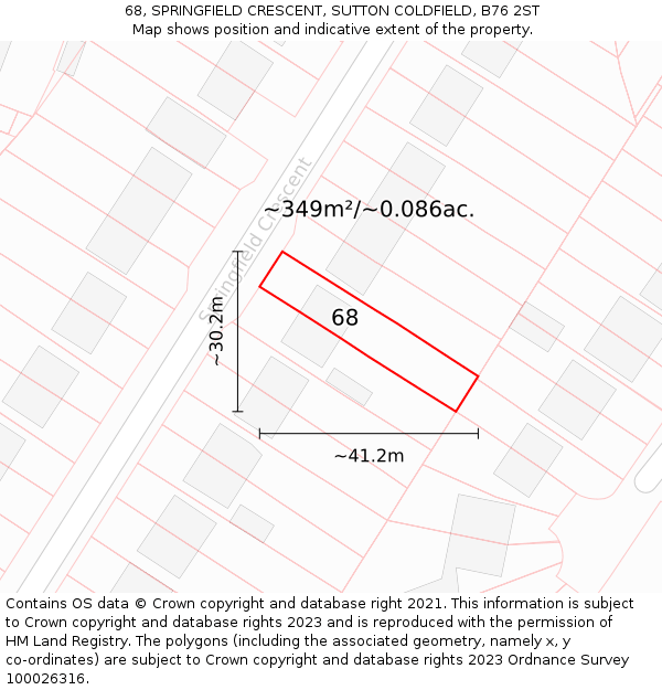 68, SPRINGFIELD CRESCENT, SUTTON COLDFIELD, B76 2ST: Plot and title map