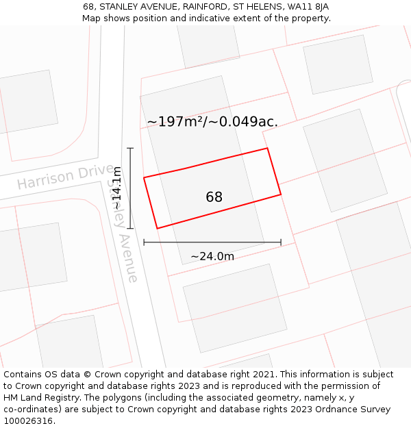 68, STANLEY AVENUE, RAINFORD, ST HELENS, WA11 8JA: Plot and title map