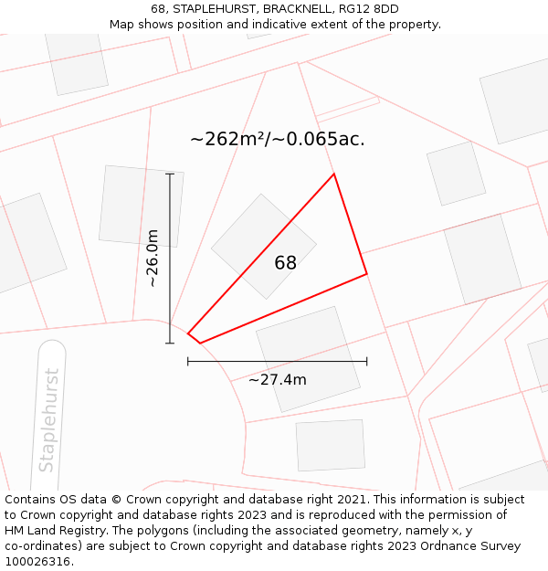 68, STAPLEHURST, BRACKNELL, RG12 8DD: Plot and title map