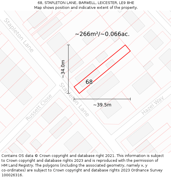 68, STAPLETON LANE, BARWELL, LEICESTER, LE9 8HE: Plot and title map