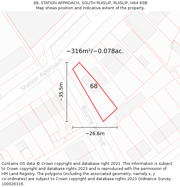 68, STATION APPROACH, SOUTH RUISLIP, RUISLIP, HA4 6SB: Plot and title map