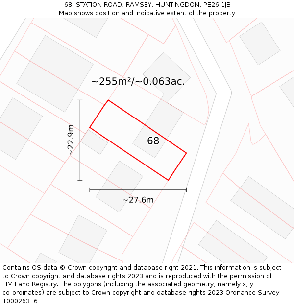 68, STATION ROAD, RAMSEY, HUNTINGDON, PE26 1JB: Plot and title map