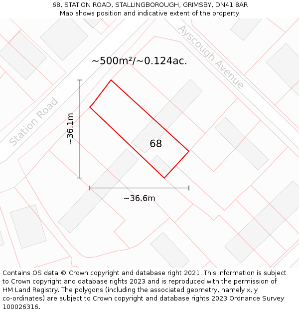 68, STATION ROAD, STALLINGBOROUGH, GRIMSBY, DN41 8AR: Plot and title map