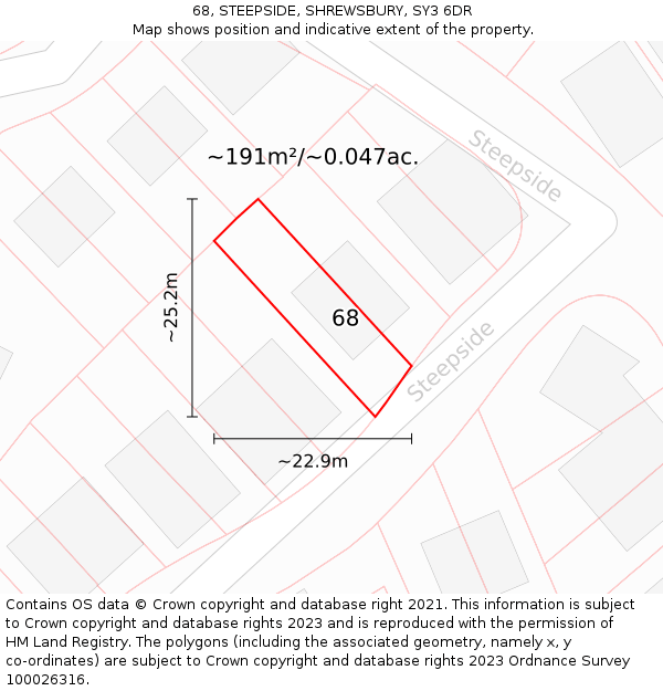 68, STEEPSIDE, SHREWSBURY, SY3 6DR: Plot and title map