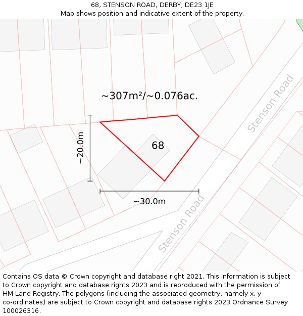 68, STENSON ROAD, DERBY, DE23 1JE: Plot and title map