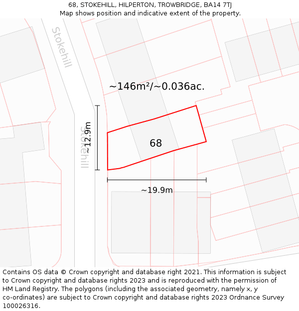 68, STOKEHILL, HILPERTON, TROWBRIDGE, BA14 7TJ: Plot and title map