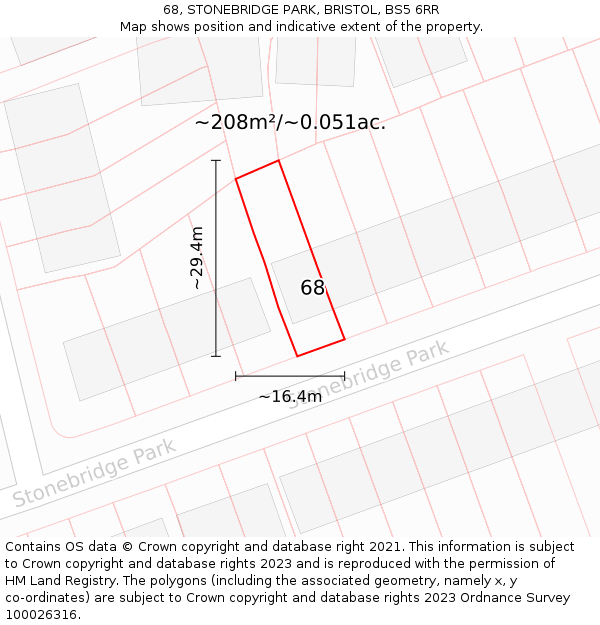 68, STONEBRIDGE PARK, BRISTOL, BS5 6RR: Plot and title map