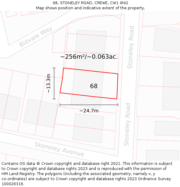 68, STONELEY ROAD, CREWE, CW1 4NG: Plot and title map