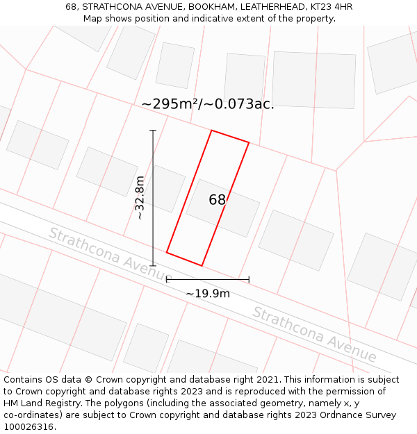 68, STRATHCONA AVENUE, BOOKHAM, LEATHERHEAD, KT23 4HR: Plot and title map