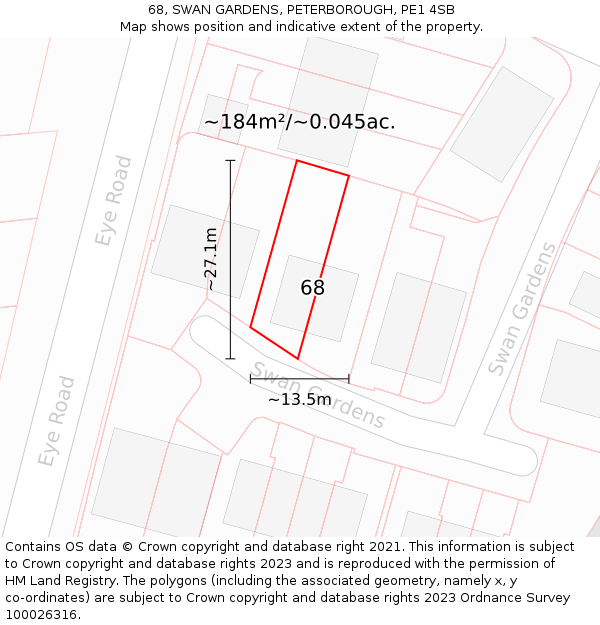 68, SWAN GARDENS, PETERBOROUGH, PE1 4SB: Plot and title map