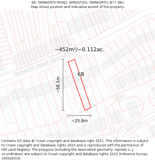 68, TAMWORTH ROAD, AMINGTON, TAMWORTH, B77 3BU: Plot and title map